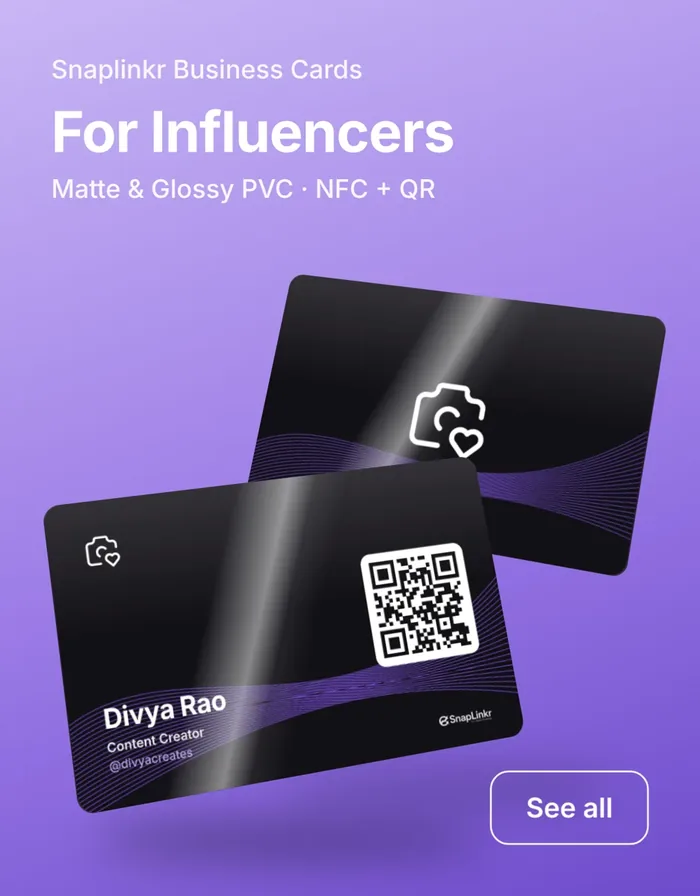 SnapLinkr cards for Influencers